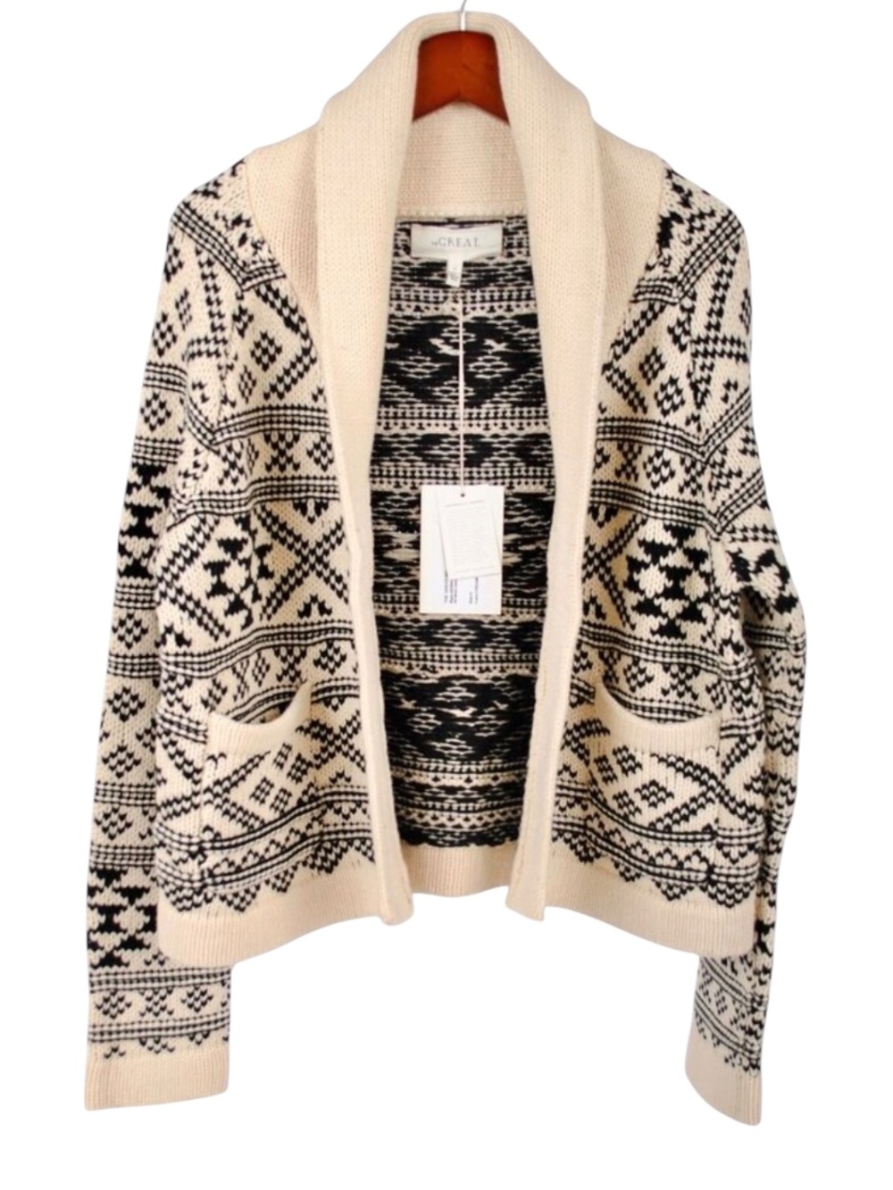 The Great The Fair Isle Lodge Cotton Blend Shawl Collar Open Front Cardigan